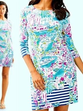 Lilly Pulitzer Turquoise Pink  Floral & Nautical Stripe Dress XS New w tags!